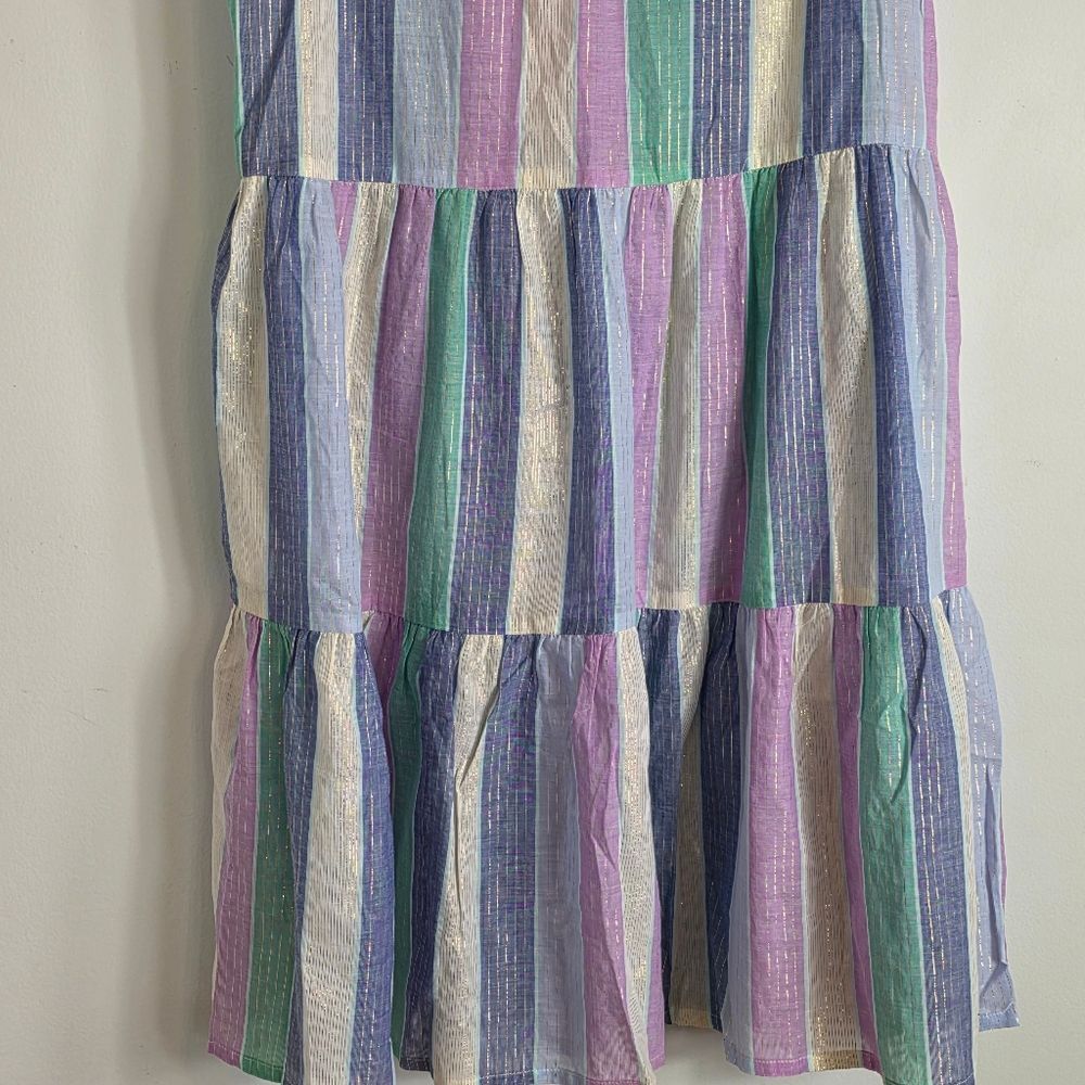 NWT J Crew Factory Ruffle Shimmer Beach Tiered Cotton Sheer Dress Cover Up Sz S - Picture 9 of 10